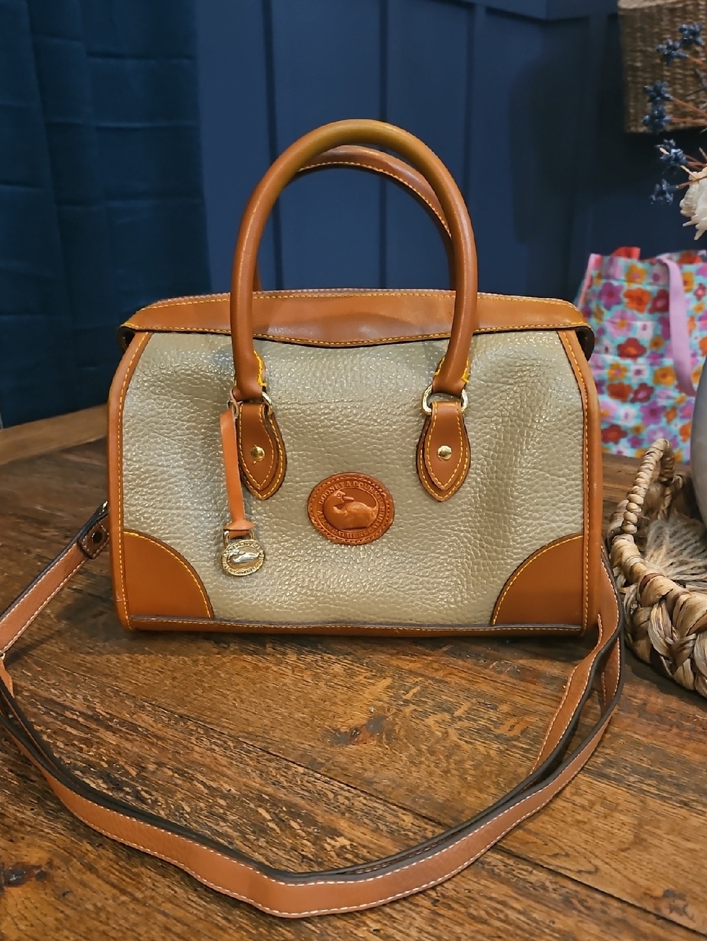 Dooney & Bourke Tan and Cream Pebbled Leather Satchel
